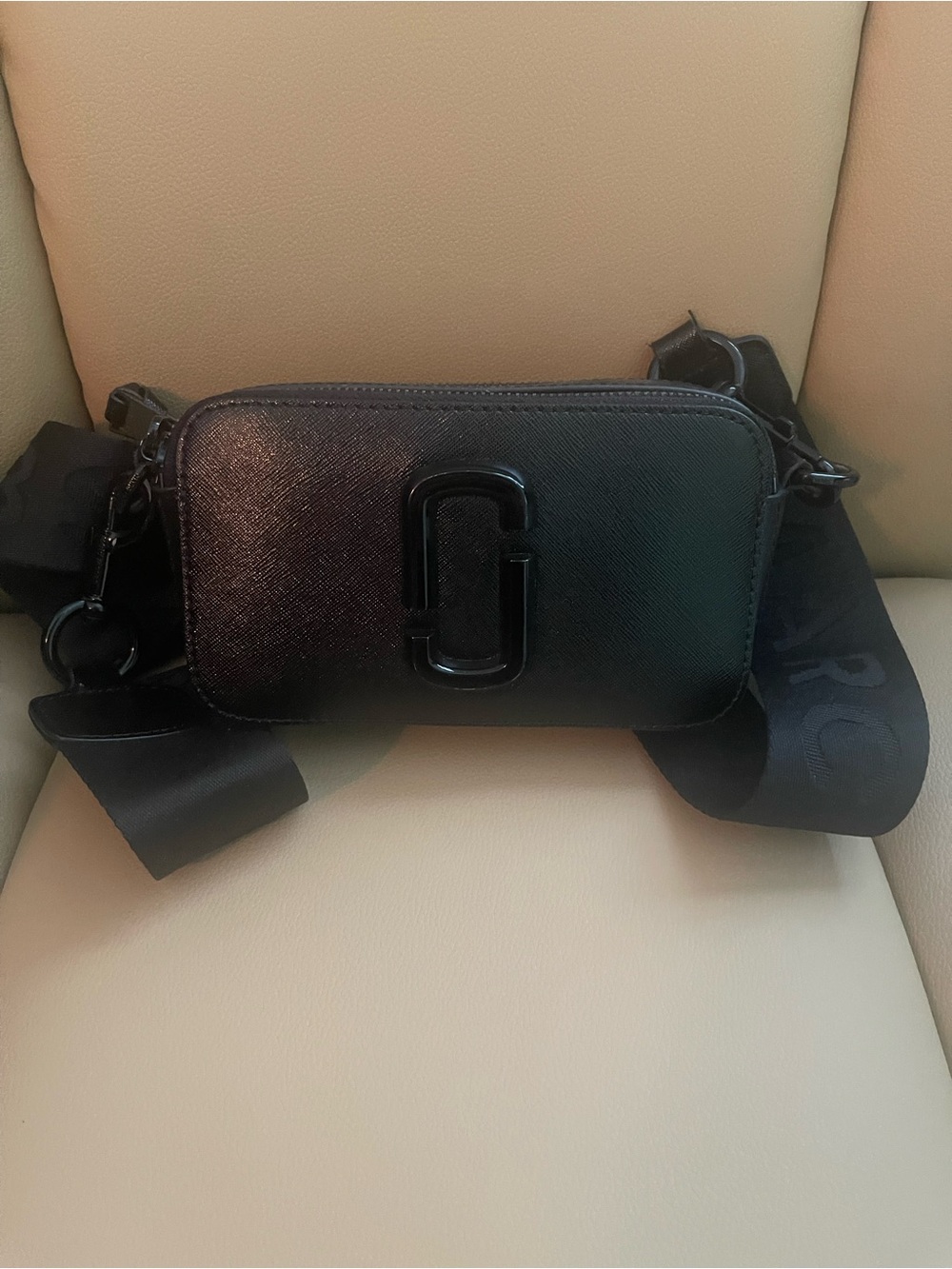 Marc Jacobs Black Saffiano Crossbody Camera Bag with Double-J Plaque